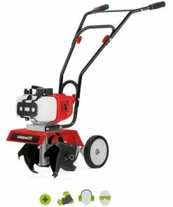 Motobineuse à Essence 2 Temps 65cc 3,7cv, Largeur Travail 30cm, Profondeur 15cm, Surface De Travail Recommandée 30m2, 4 Couteaux - Greencut GTC130X