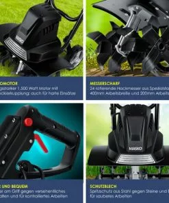 MASKO® Motobineuse électrique 1 500 watts | 40 cm De Largeur De Travail, 20 cm De Profondeur De Travail | Bineuse | Motoculteur à Fraise | Cultivateur | Fraiseuse De Jardin | Bineuse électrique | Poignée Pliable | Corps Métallique, Le Noir -Promos Motobineuse et accessoire Boutique 51037569 3
