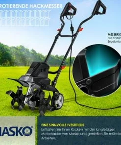 MASKO® Motobineuse électrique 1 500 watts | 40 cm De Largeur De Travail, 20 cm De Profondeur De Travail | Bineuse | Motoculteur à Fraise | Cultivateur | Fraiseuse De Jardin | Bineuse électrique | Poignée Pliable | Corps Métallique, Le Noir -Promos Motobineuse et accessoire Boutique 51037569 4