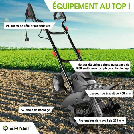 Motobineuse électrique 1200W - 24 Lames/6 Fraises - 40cm – 22cm Profondeur De Travail - Accouplement Anti-blocage - Interrupteur De Sécurité - BRAST 2 Motobineuse électrique 1200W - 24 Lames/6 Fraises - 40cm – 22cm Profondeur De Travail - Accouplement Anti-blocage - Interrupteur De Sécurité - BRAST – Image 2