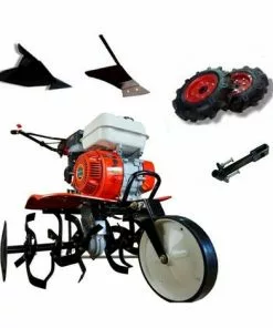 Motobineuse Thermique 4 Temps OHV 208cc 7cv 90cm + Kit Agricole + Charrue Latérale - Powerground 700